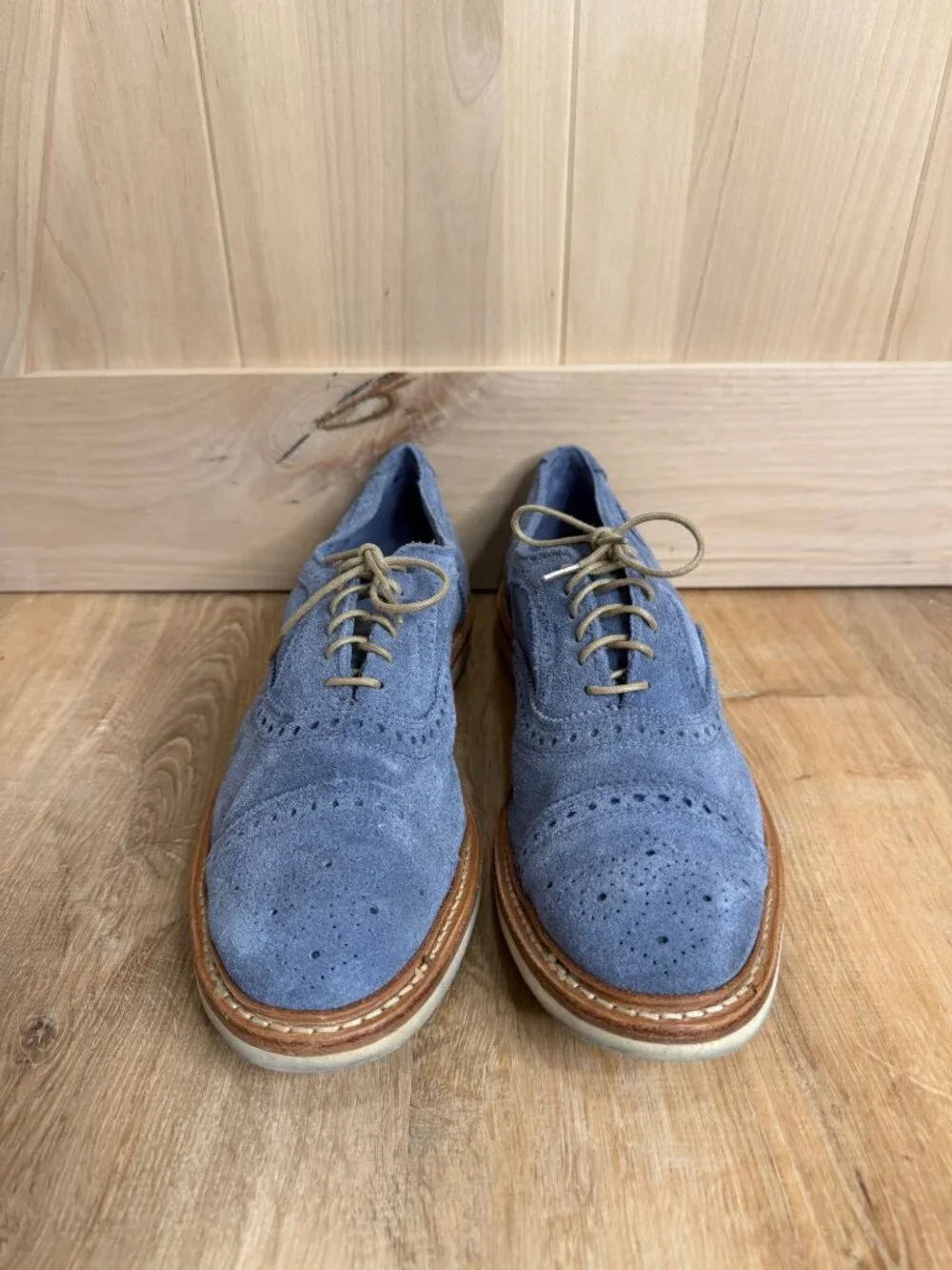 Allen Edmonds Strandmok 2.0 Blue Suede Oxford Shoes Mens 10D Vibram Gumlite